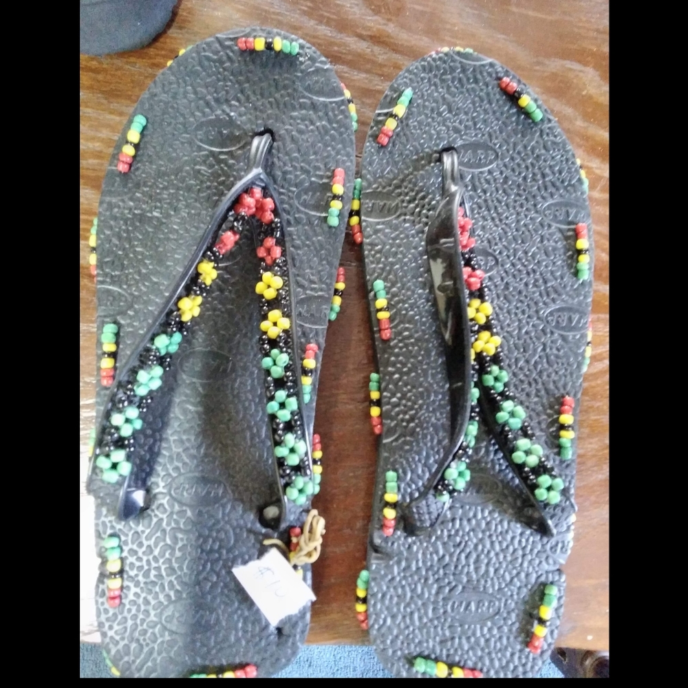Beaded "Rasta" Flip Flops